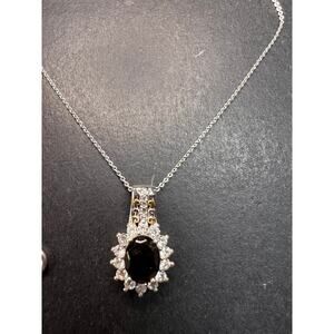 NEW elite Shungite and zircon pendant and chain in vermeil over sterling silver